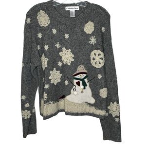 Cambridge Spirit Sz M Christmas Holiday Sweater Snowman Snowflakes Wool Blend
